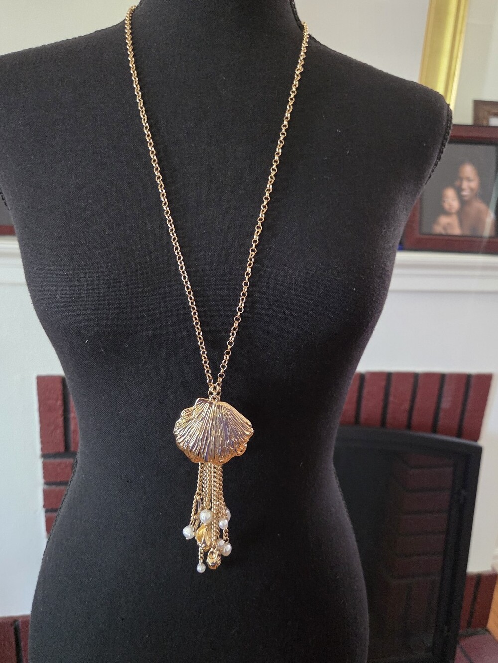 I.N.C. Gold-Tone Pavé & Imitation Pearl Shell Fringe Statement Pendant Necklace
